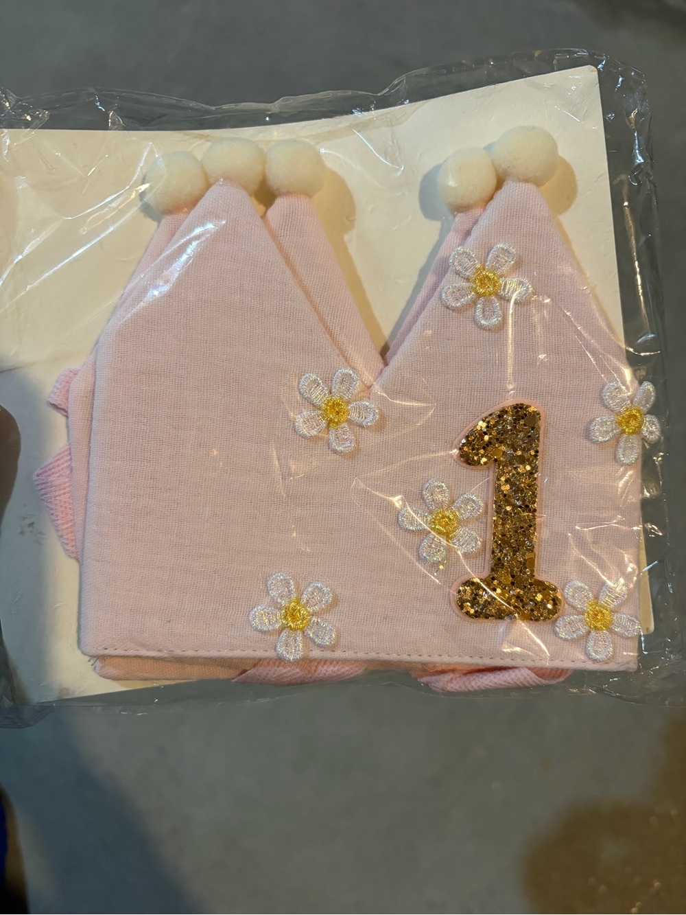 Baby Pink First Birthday Crown Hat with Gold '1'